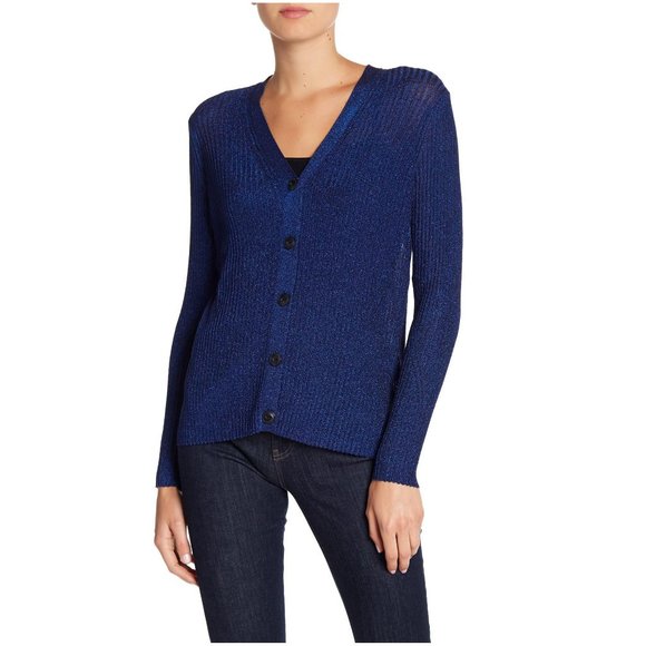 Rag & Bone Halsey Long Sleeve Button-Down Cardigan / Medium / Navy Metallic Blue - Picture 1 of 8